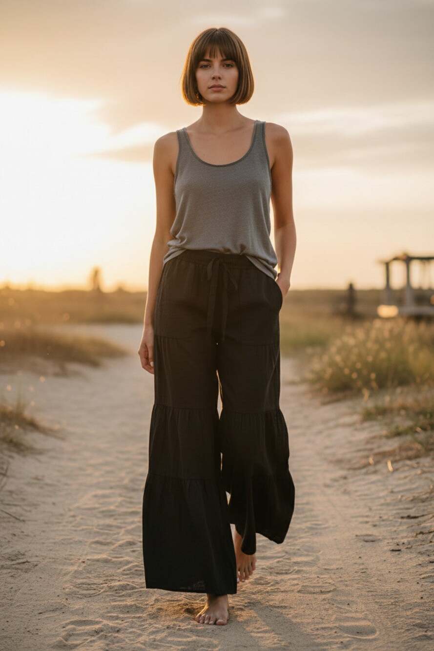 SOFT SURROUNDINGS Wide-Leg Cotton Tiered Pants Size Style #22762 - Medium
